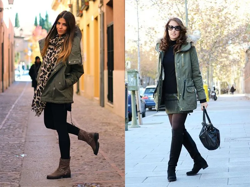 Diện áo Parka cùng chân váy bút chì