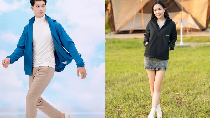 Áo khoác phao gió kết hợp với áo thun giữ nhiệt