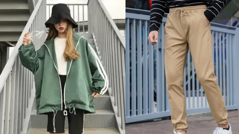 Áo khoác gió kết hợp với quần kaki