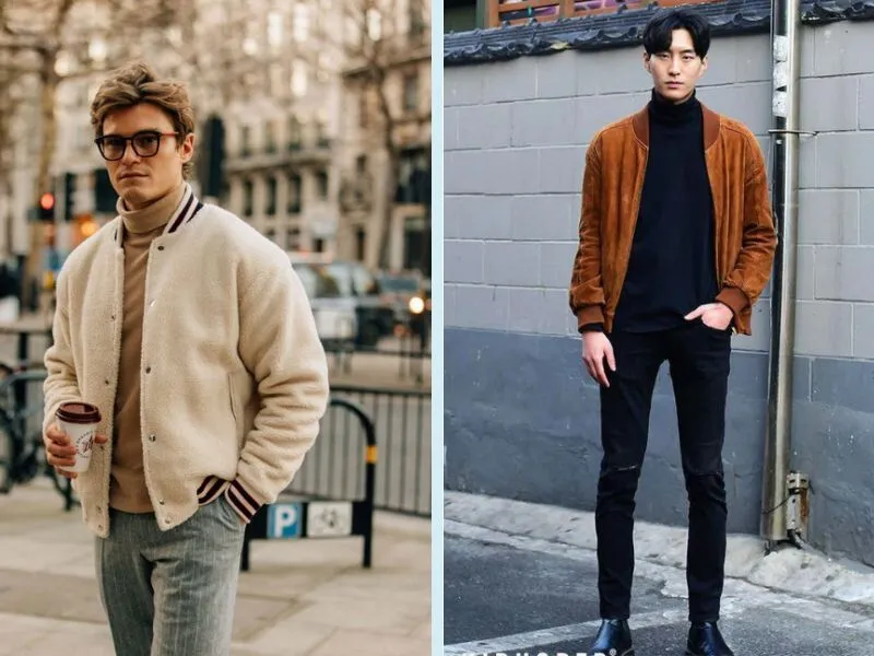 Kết hợp áo khoác lót lông với áo thun, quần jeans và giày thể thao