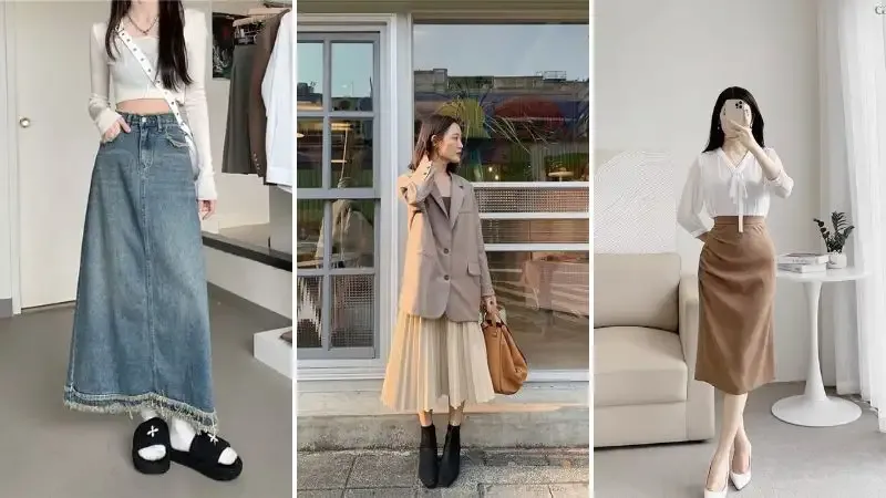 Cách phối đồ với chân váy midi 2