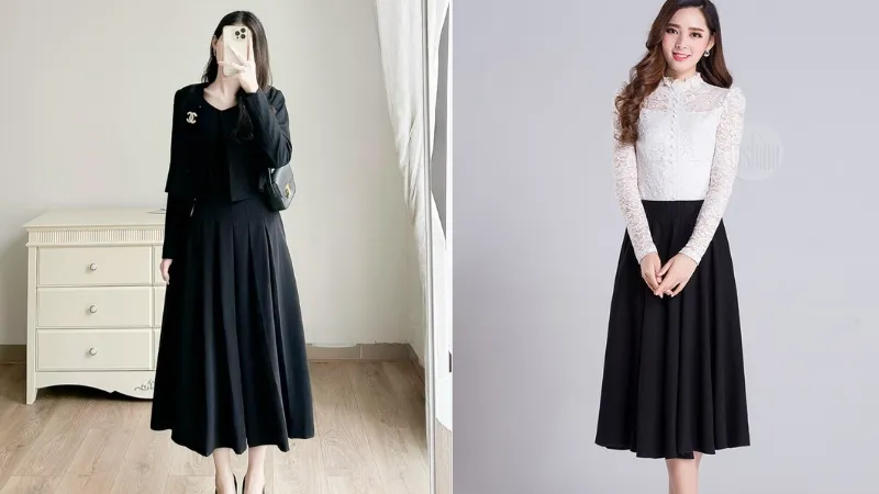 Chân váy dài xếp ly bản to