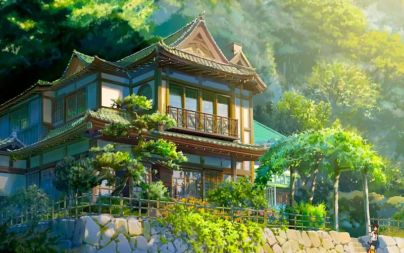 Ảnh nền máy tính phong cảnh anime mang nét huyền bí và nghệ thuật