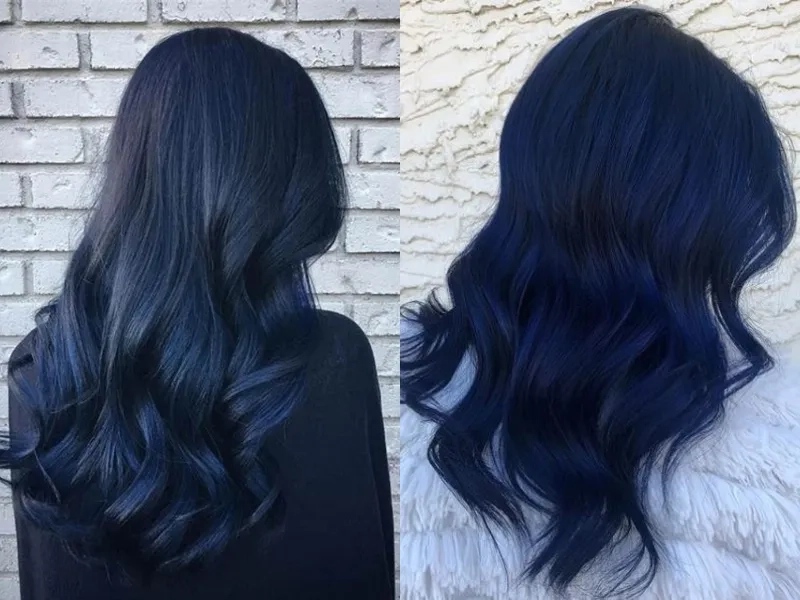 Tóc nhuộm màu xanh đen tạo điểm nhấn riêng