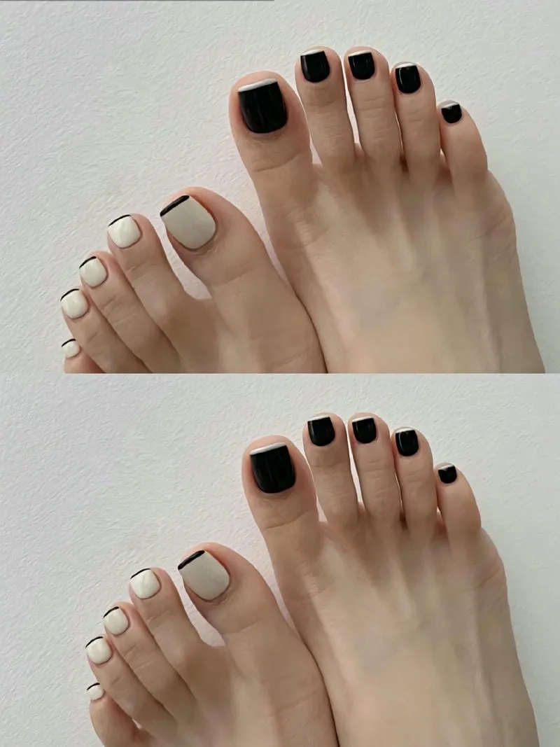 Tạo điểm nhấn với nail chân trắng đen độc đáo