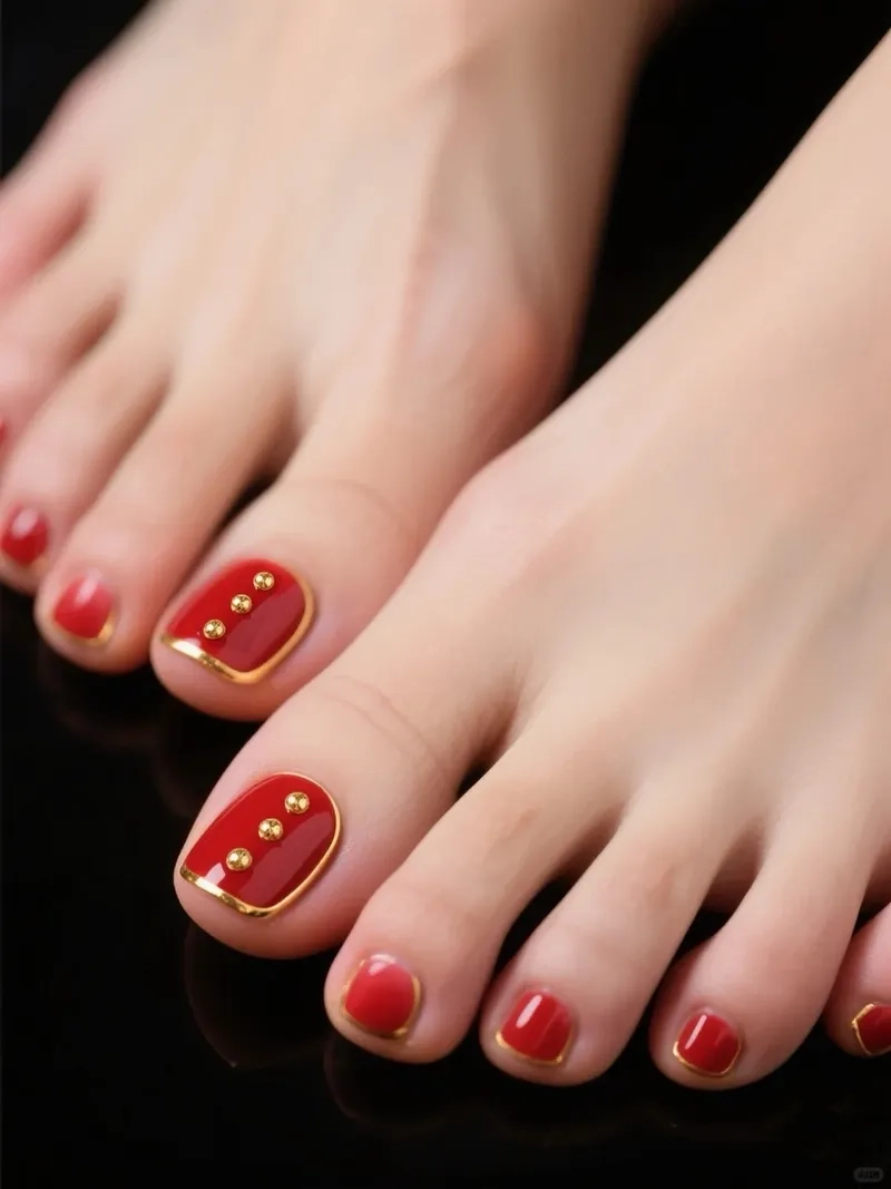 Màu sắc tươi mới cho đôi chân với móng chân màu đỏ rực rỡ