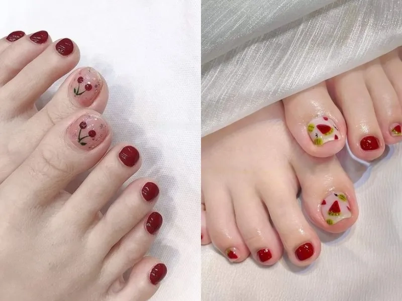 Tỏa sáng độc đáo với nail chân màu đỏ vẽ phá cách