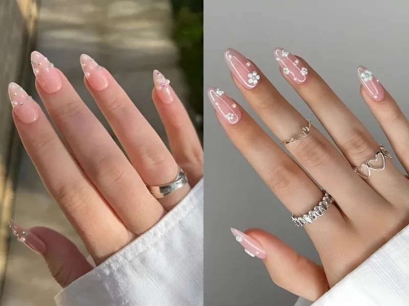 Mẫu nail dài kiểu Hàn Quốc nhẹ nhàng mà cực xinh xắn