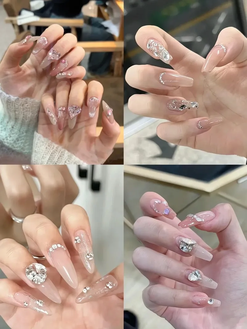 Tinh tế và dịu dàng với mẫu nail tay đính đá đơn giản