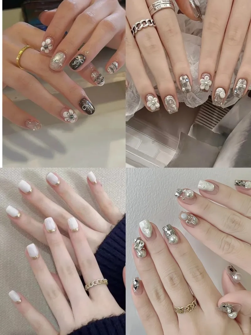 Sắc đẹp thăng hoa cùng mẫu nail đẹp đính đá đơn giản