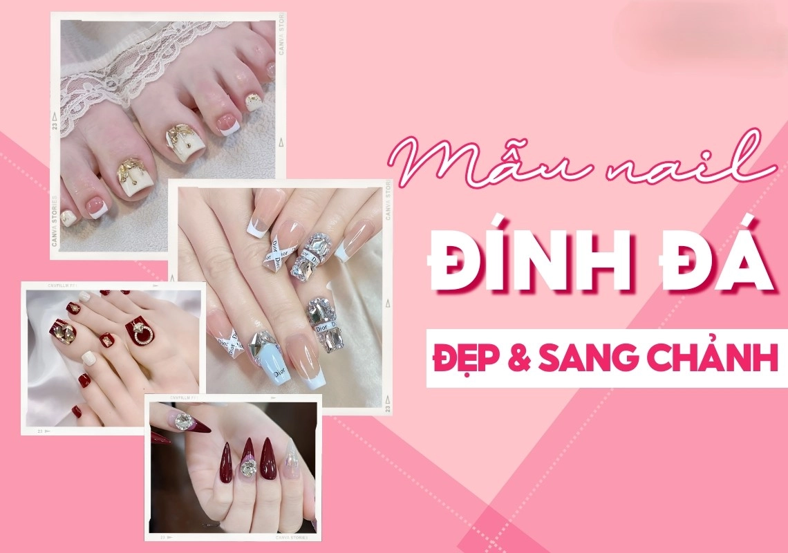 Mẫu nail đính đá đơn giản phù hợp với nhiều phong cách