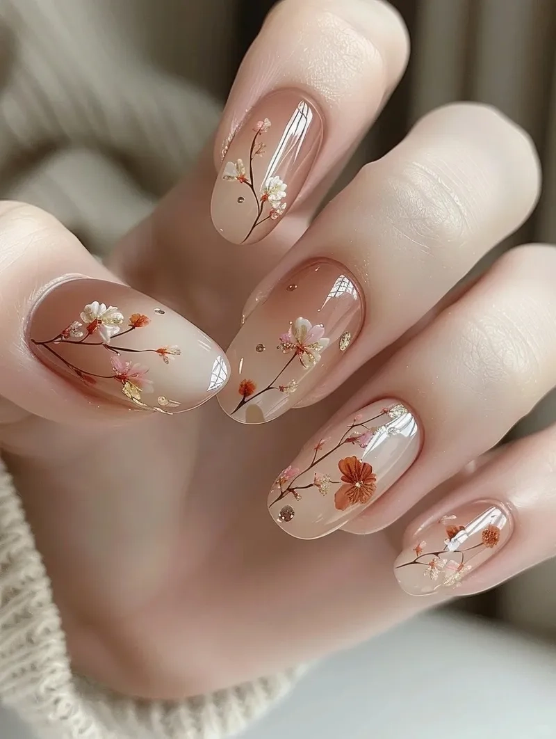 Mềm mại và nữ tính cùng mẫu móng hoa bột