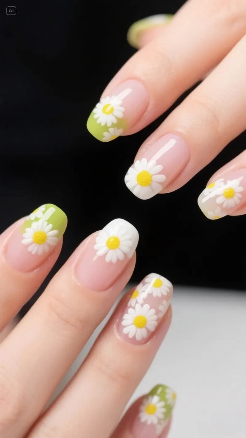 Thanh lịch và nổi bật cùng nail hoa cúc hoạ mi