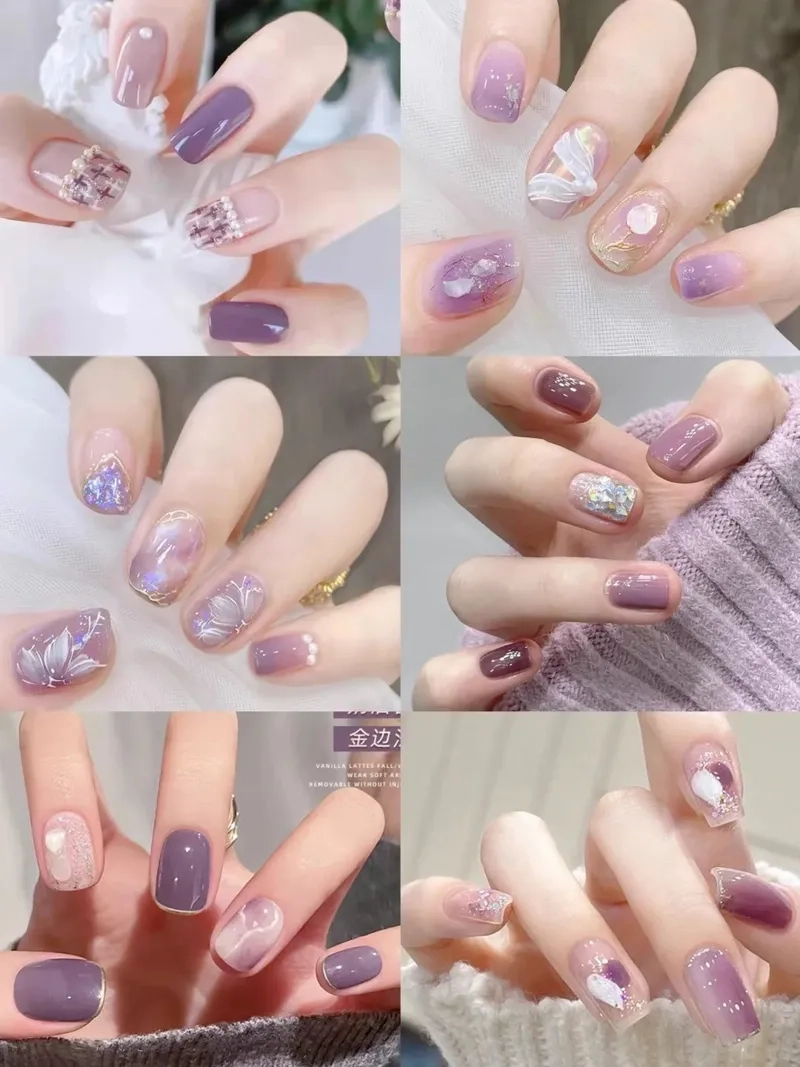 Sơn móng tay tím pastel dịu dàng tạo điểm nhấn cho đôi tay