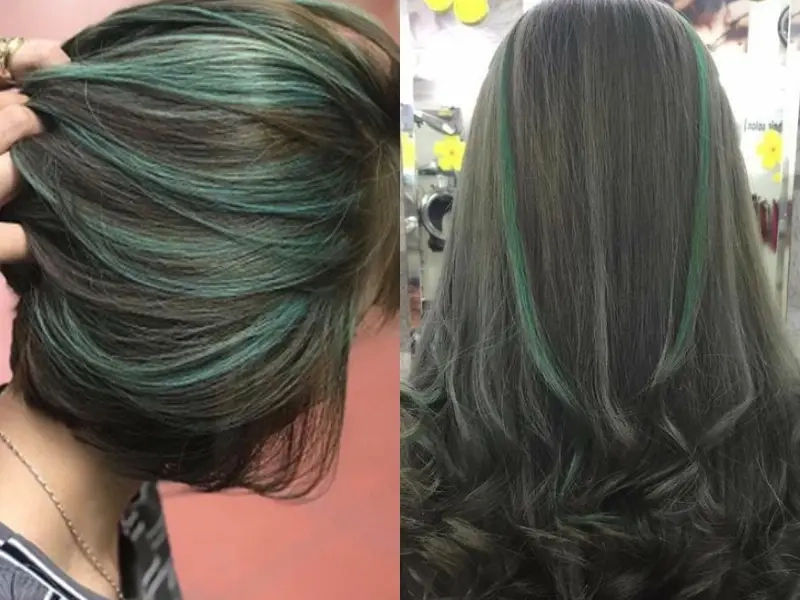 Thử ngay màu mới với nhuộm tóc highlight màu xanh rêu sang trọng